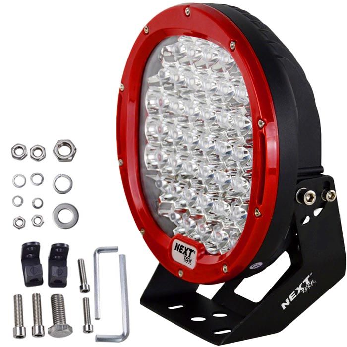 Phare LED 4x4 et camion très puissant 185W 230mm 12v - 24v avec cerclage rouge de Next Tech Swiss